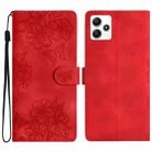 For Xiaomi Redmi 12 Cherry Blossom Butterfly Skin Feel Embossed PU Phone Case(Red) - 1