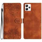 For Xiaomi Redmi 12 Cherry Blossom Butterfly Skin Feel Embossed PU Phone Case(Brown) - 1