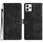 For Xiaomi Redmi 12 Cherry Blossom Butterfly Skin Feel Embossed PU Phone Case(Black) - 1