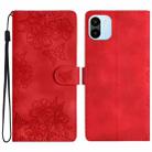 For Xiaomi Redmi A1 Cherry Blossom Butterfly Skin Feel Embossed PU Phone Case(Red) - 1