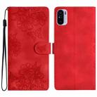 For Xiaomi Redmi K40 / K40 Pro Cherry Blossom Butterfly Skin Feel Embossed PU Phone Case(Red) - 1