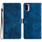For Xiaomi Redmi K40 / K40 Pro Cherry Blossom Butterfly Skin Feel Embossed PU Phone Case(Blue) - 1