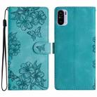 For Xiaomi Redmi K40 / K40 Pro Cherry Blossom Butterfly Skin Feel Embossed PU Phone Case(Green) - 1