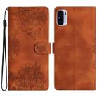 For Xiaomi Redmi K40 / K40 Pro Cherry Blossom Butterfly Skin Feel Embossed PU Phone Case(Brown) - 1