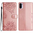 For Xiaomi Redmi K40 / K40 Pro Cherry Blossom Butterfly Skin Feel Embossed PU Phone Case(Rose Gold) - 1