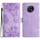 For Xiaomi Redmi Note 9 5G / Note 9T Cherry Blossom Butterfly Skin Feel Embossed PU Phone Case(Purple) - 1