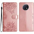 For Xiaomi Redmi Note 9 5G / Note 9T Cherry Blossom Butterfly Skin Feel Embossed PU Phone Case(Rose Gold) - 1