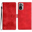 For Xiaomi Redmi Note 10 4G Cherry Blossom Butterfly Skin Feel Embossed PU Phone Case(Red) - 1