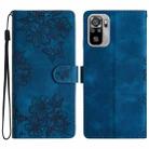 For Xiaomi Redmi Note 10 4G Cherry Blossom Butterfly Skin Feel Embossed PU Phone Case(Blue) - 1