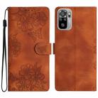 For Xiaomi Redmi Note 10 4G Cherry Blossom Butterfly Skin Feel Embossed PU Phone Case(Brown) - 1