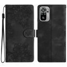 For Xiaomi Redmi Note 10 4G Cherry Blossom Butterfly Skin Feel Embossed PU Phone Case(Black) - 1