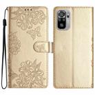 For Xiaomi Redmi Note 10 4G Cherry Blossom Butterfly Skin Feel Embossed PU Phone Case(Gold) - 1