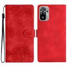 For Xiaomi Redmi Note 10S Cherry Blossom Butterfly Skin Feel Embossed PU Phone Case(Red) - 1
