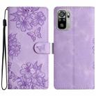 For Xiaomi Redmi Note 10S Cherry Blossom Butterfly Skin Feel Embossed PU Phone Case(Purple) - 1