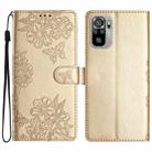 For Xiaomi Redmi Note 10S Cherry Blossom Butterfly Skin Feel Embossed PU Phone Case(Gold) - 1