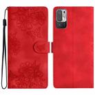 For Xiaomi Redmi Note 10 5G Cherry Blossom Butterfly Skin Feel Embossed PU Phone Case(Red) - 1