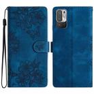For Xiaomi Redmi Note 10 5G Cherry Blossom Butterfly Skin Feel Embossed PU Phone Case(Blue) - 1