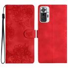 For Xiaomi Redmi Note 10 Pro Cherry Blossom Butterfly Skin Feel Embossed PU Phone Case(Red) - 1