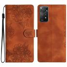 For Xiaomi Redmi Note 11 4G Global Cherry Blossom Butterfly Skin Feel Embossed PU Phone Case(Brown) - 1
