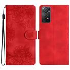 For Xiaomi Redmi Note 11S 4G Cherry Blossom Butterfly Skin Feel Embossed PU Phone Case(Red) - 1