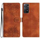 For Xiaomi Redmi Note 11S 4G Cherry Blossom Butterfly Skin Feel Embossed PU Phone Case(Brown) - 1