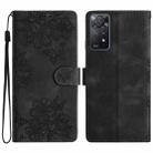 For Xiaomi Redmi Note 11S 4G Cherry Blossom Butterfly Skin Feel Embossed PU Phone Case(Black) - 1