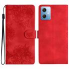 For Xiaomi Redmi Note 12 Global Cherry Blossom Butterfly Skin Feel Embossed PU Phone Case(Red) - 1