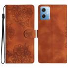 For Xiaomi Redmi Note 12 Global Cherry Blossom Butterfly Skin Feel Embossed PU Phone Case(Brown) - 1