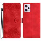 For Xiaomi Redmi Note 12 Pro Global Cherry Blossom Butterfly Skin Feel Embossed PU Phone Case(Red) - 1