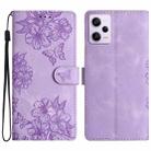 For Xiaomi Redmi Note 12 Pro Global Cherry Blossom Butterfly Skin Feel Embossed PU Phone Case(Purple) - 1