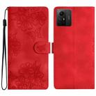 For Xiaomi Redmi Note 12S Cherry Blossom Butterfly Skin Feel Embossed PU Phone Case(Red) - 1