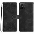 For Xiaomi Redmi Note 12S Cherry Blossom Butterfly Skin Feel Embossed PU Phone Case(Black) - 1