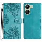 For Xiaomi Redmi 13C 4G Global Cherry Blossom Butterfly Skin Feel Embossed PU Phone Case(Green) - 1