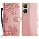 For Xiaomi Redmi 13C 4G Global Cherry Blossom Butterfly Skin Feel Embossed PU Phone Case(Rose Gold) - 1