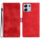 For Redmi Note 13 4G Cherry Blossom Butterfly Skin Feel Embossed PU Phone Case(Red) - 1