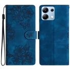 For Redmi Note 13 4G Cherry Blossom Butterfly Skin Feel Embossed PU Phone Case(Blue) - 1