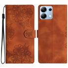 For Redmi Note 13 4G Cherry Blossom Butterfly Skin Feel Embossed PU Phone Case(Brown) - 1