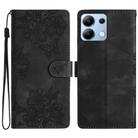 For Redmi Note 13 4G Cherry Blossom Butterfly Skin Feel Embossed PU Phone Case(Black) - 1