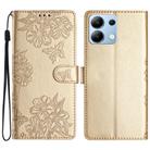 For Redmi Note 13 4G Cherry Blossom Butterfly Skin Feel Embossed PU Phone Case(Gold) - 1