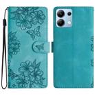 For Redmi Note 14 4G Cherry Blossom Butterfly Skin Feel Embossed PU Phone Case(Green) - 1