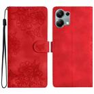 For Redmi Note 13 Pro 4G Cherry Blossom Butterfly Skin Feel Embossed PU Phone Case(Red) - 1