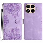 For Redmi 15T Pro 5G Cherry Blossom Butterfly Skin Feel Embossed PU Phone Case(Purple) - 1