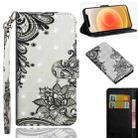 For iPhone 12 mini 3D Painting Pattern Horizontal Flip TPU + PU Leather Case with Holder & Card Slots & Wallet(Diagonal Black Flower) - 1