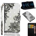 For iPhone 12 Pro Max 3D Painting Pattern Horizontal Flip TPU + PU Leather Case with Holder & Card Slots & Wallet(Diagonal Black Flower) - 1