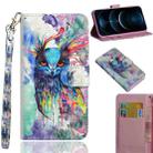 For iPhone 12 Pro Max 3D Painting Pattern Horizontal Flip TPU + PU Leather Case with Holder & Card Slots & Wallet(Watercolor Owl) - 1
