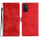 For OPPO A36 / A76 / A96 Cherry Blossom Butterfly Skin Feel Embossed PU Phone Case(Red) - 1