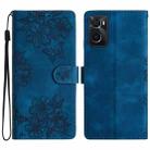 For OPPO A36 / A76 / A96 Cherry Blossom Butterfly Skin Feel Embossed PU Phone Case(Blue) - 1