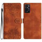 For OPPO A36 / A76 / A96 Cherry Blossom Butterfly Skin Feel Embossed PU Phone Case(Brown) - 1