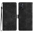 For OPPO A36 / A76 / A96 Cherry Blossom Butterfly Skin Feel Embossed PU Phone Case(Black) - 1