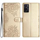 For OPPO A36 / A76 / A96 Cherry Blossom Butterfly Skin Feel Embossed PU Phone Case(Gold) - 1